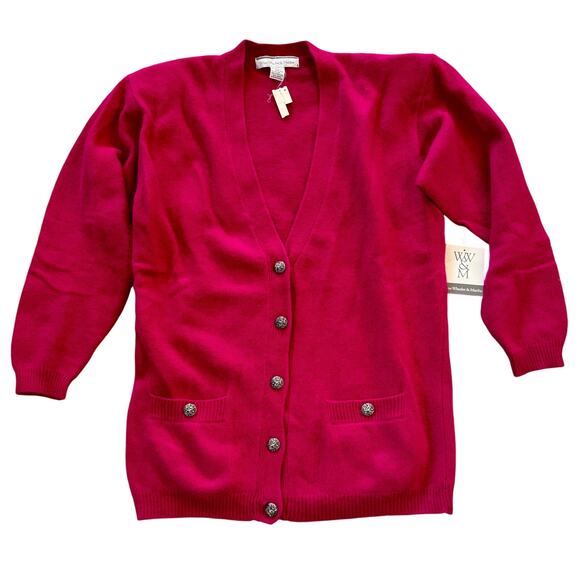 Macy's VTG Deadstock Pink Fushcia Lambswool Angora Cardigan Sweater Women Large - Picture 1 of 8